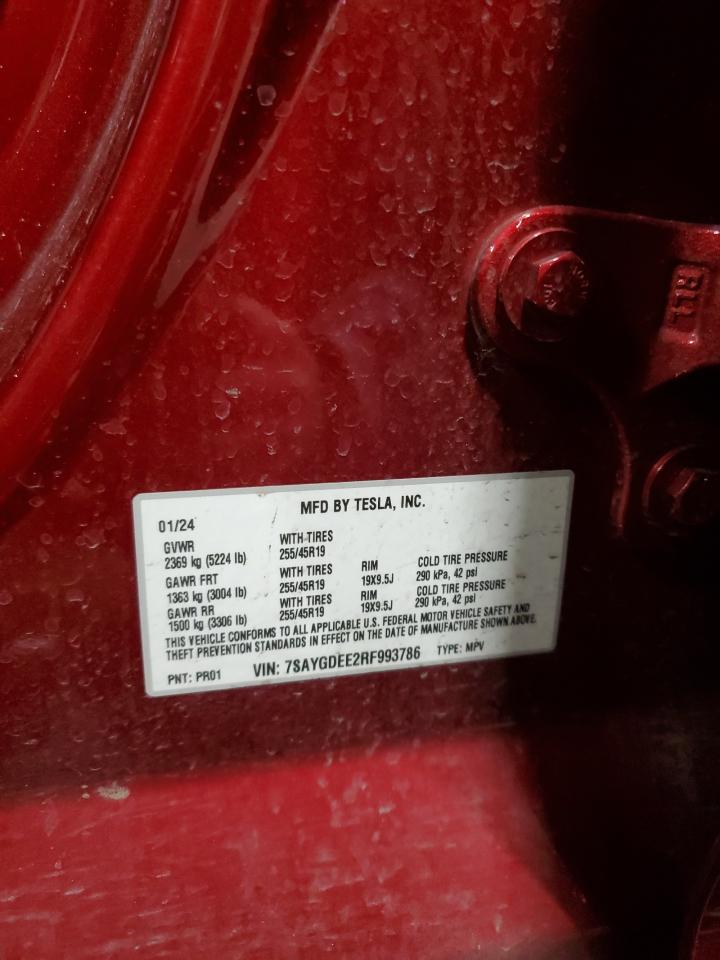 2024 TESLA MODEL Y VIN:7SAYGDEE2RF993786