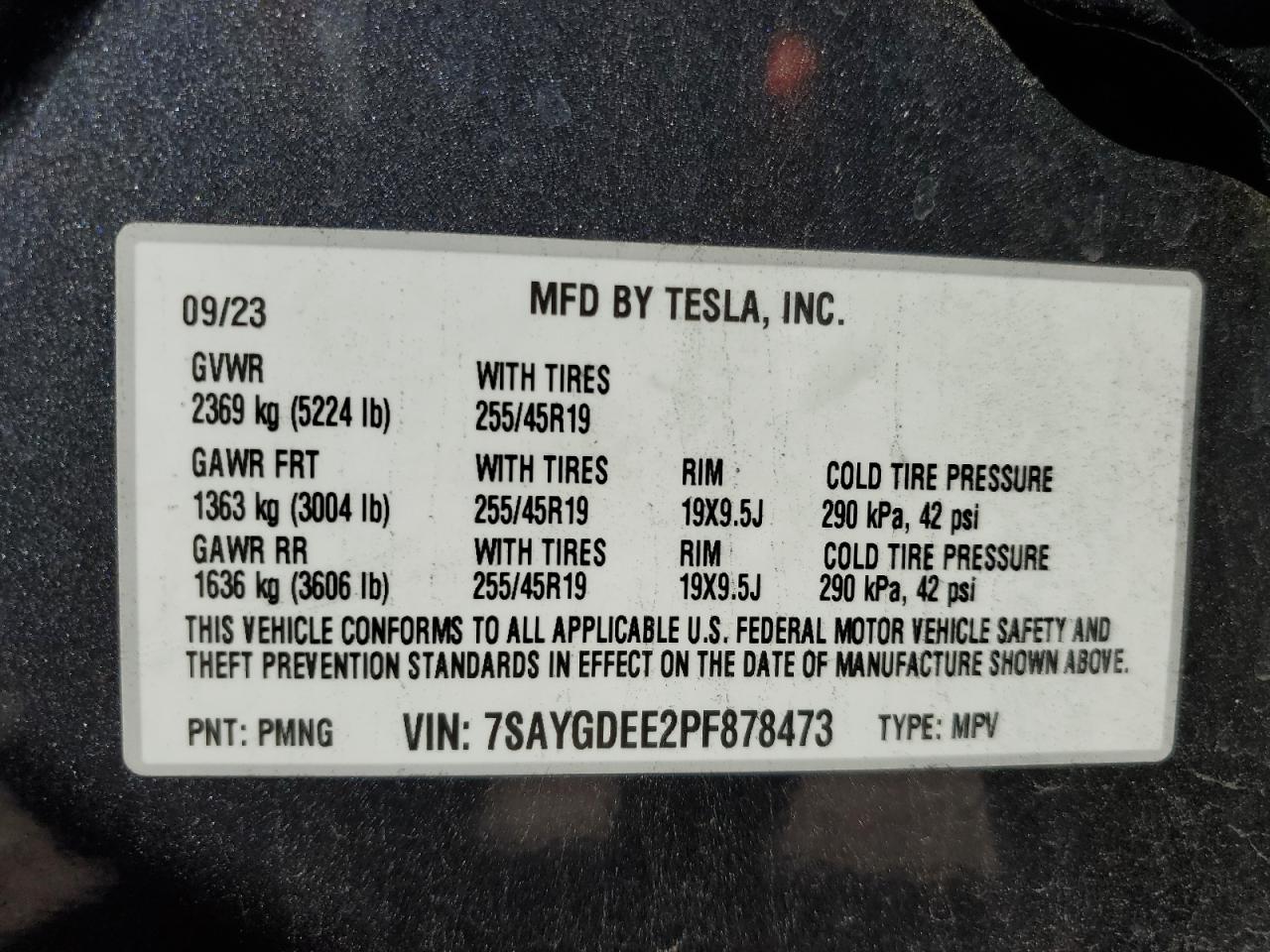 2023 TESLA MODEL Y VIN:7SAYGDEE2PF878473