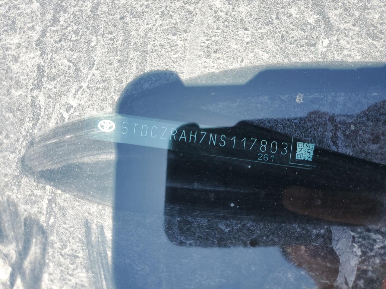 2022 TOYOTA HIGHLANDER L VIN:5TDCZRAH7NS117803