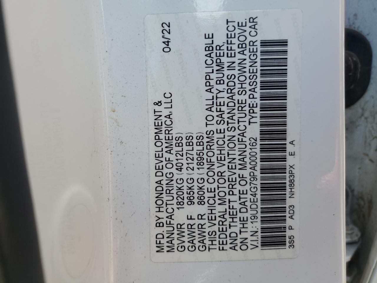 2023 ACURA INTEGRA A-SPEC TECH VIN:19UDE4G79PA000162