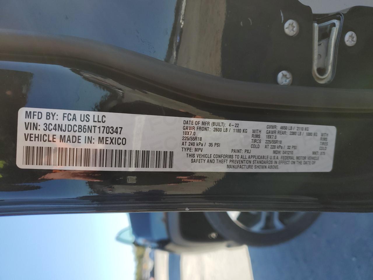 2022 JEEP COMPASS LIMITED VIN:3C4NJDCB6NT170347