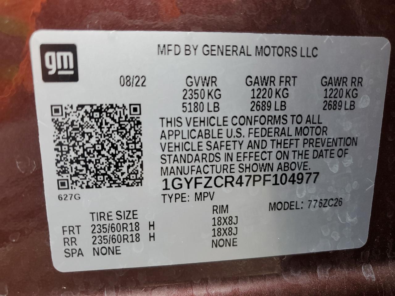 2023 CADILLAC XT4 PREMIUM LUXURY VIN:1GYFZCR47PF104977