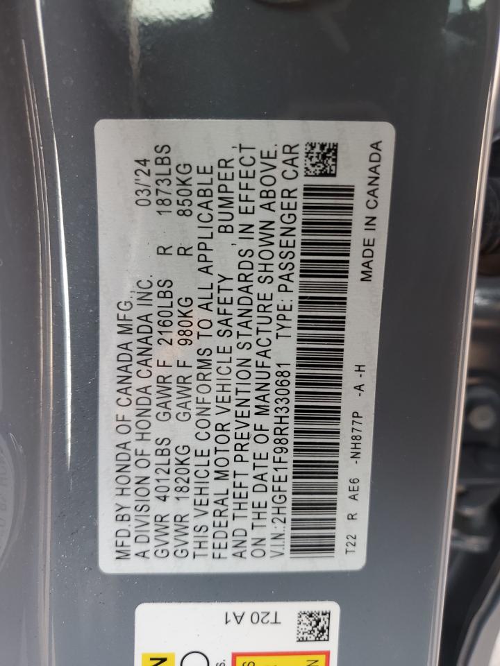 2024 HONDA CIVIC TOURING VIN:2HGFE1F98RH330681