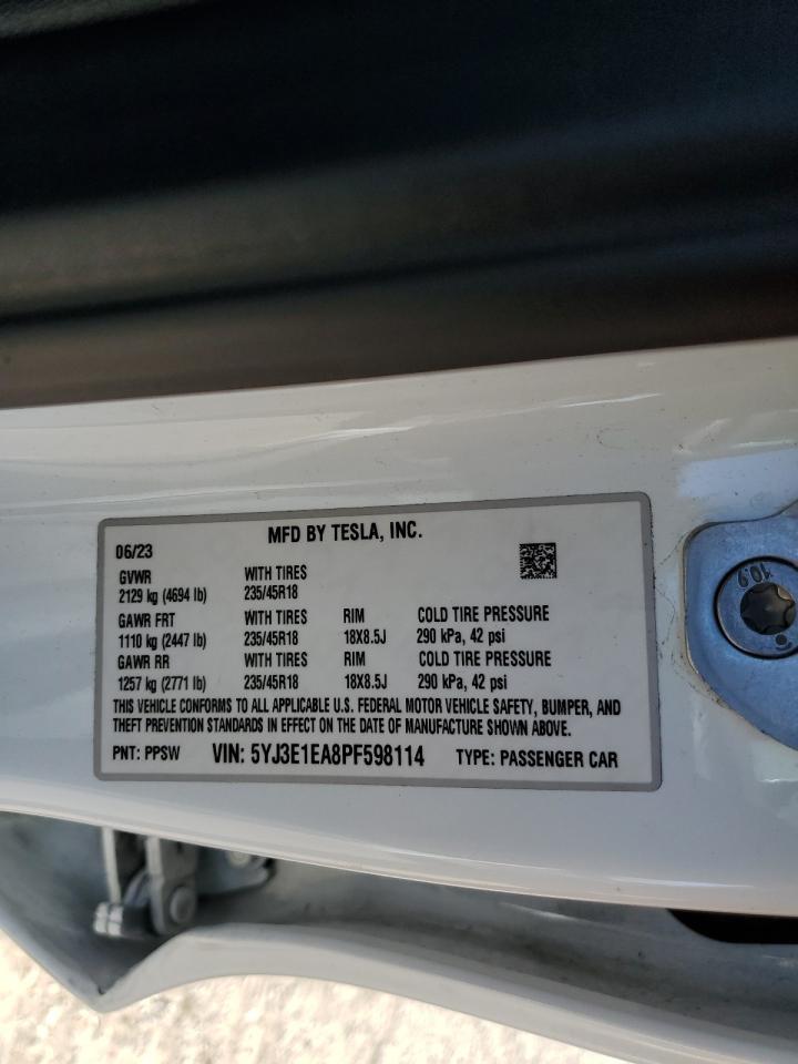 2023 TESLA MODEL 3 VIN:5YJ3E1EA8PF598114