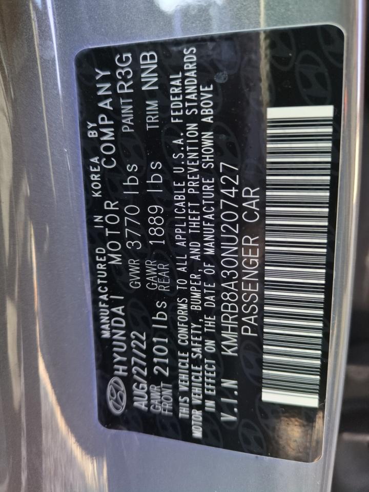 2022 HYUNDAI VENUE SE VIN:KMHRB8A30NU207427