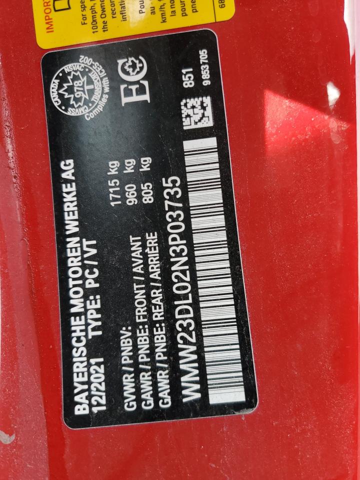 2022 MINI COOPER VIN:WMW23DL02N3P03735