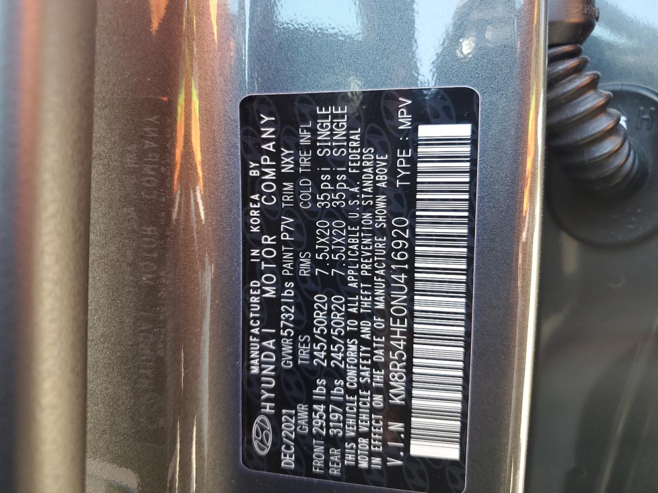 2022 HYUNDAI PALISADE LIMITED VIN:KM8R54HE0NU416920