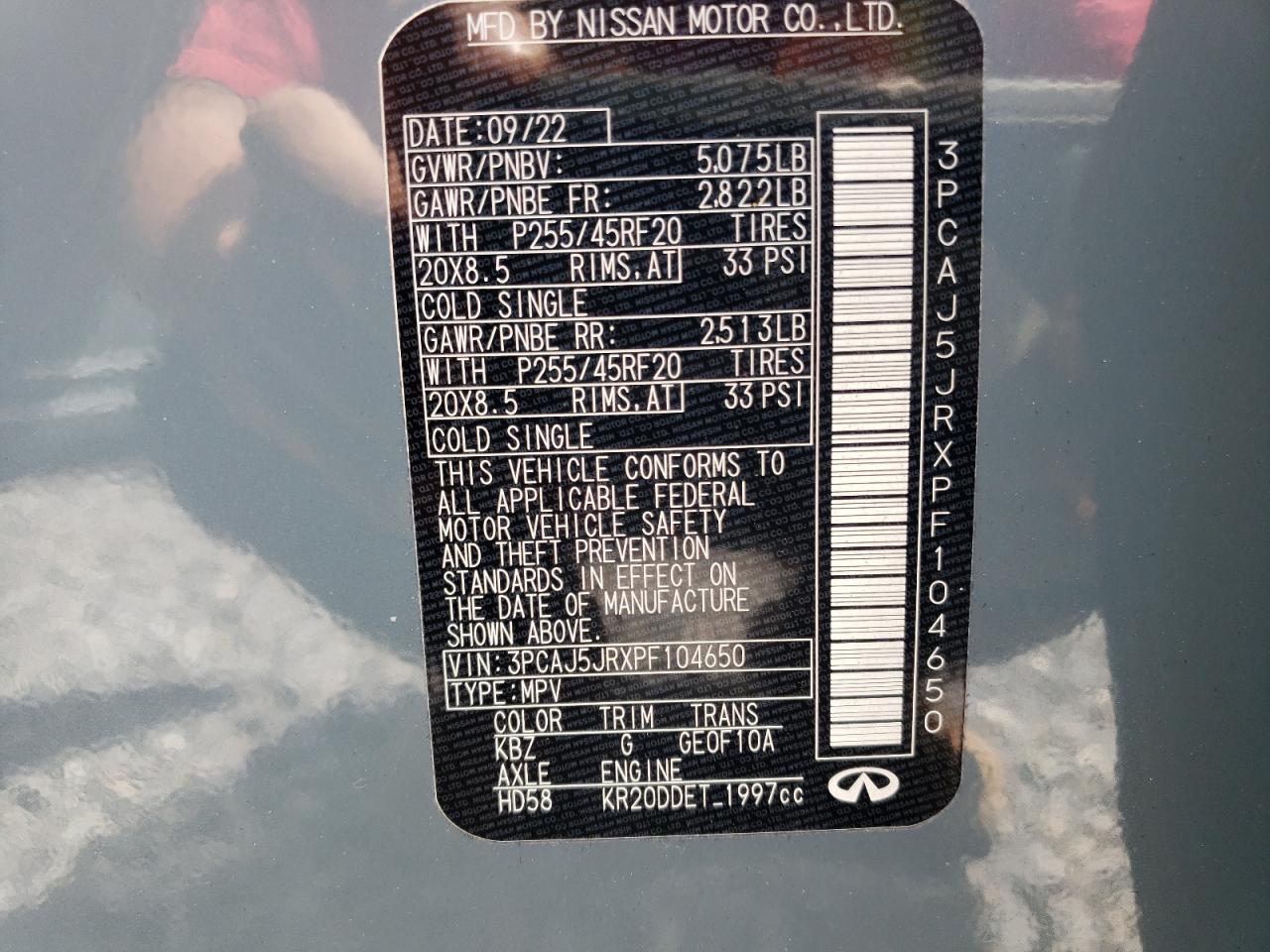 2023 INFINITI QX55 LUXE VIN:3PCAJ5JRXPF104650