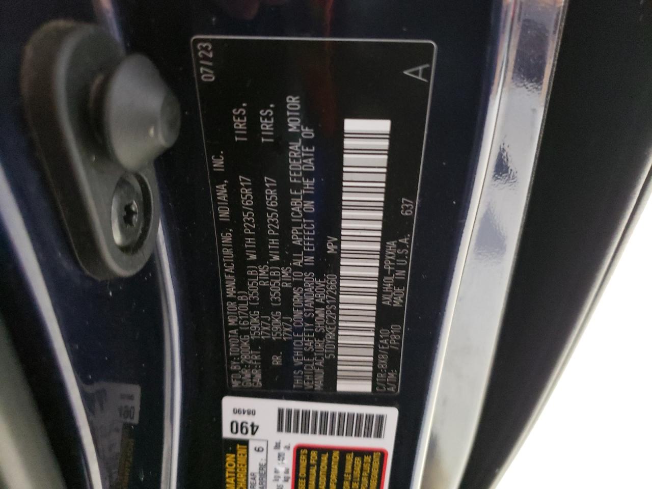 2023 TOYOTA SIENNA XLE VIN:5TDYRKEC2PS172660