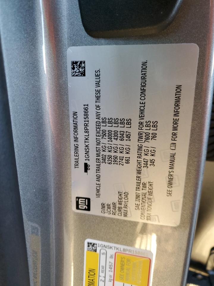 2023 CHEVROLET TAHOE K1500 HIGH COUNTRY VIN:1GNSKTKL8PR158661