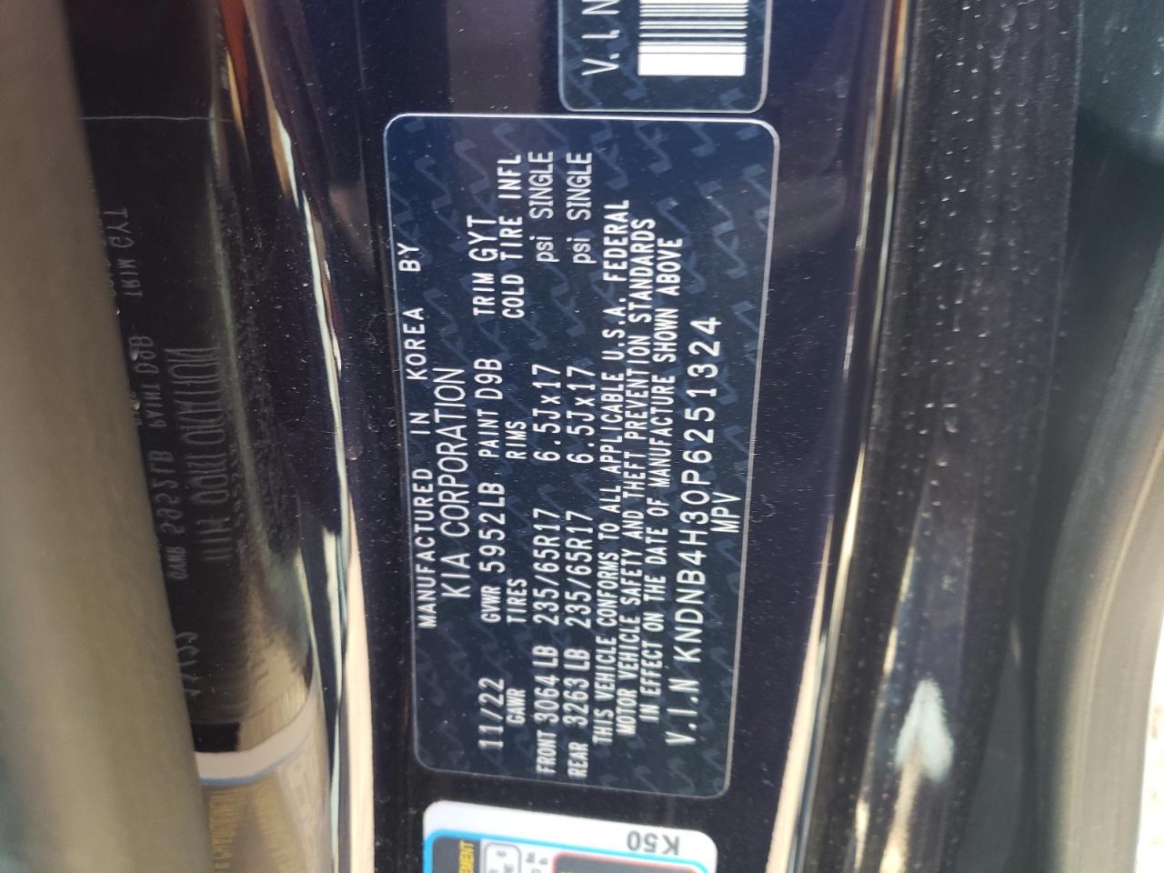 2023 KIA CARNIVAL LX VIN:KNDNB4H30P6251324