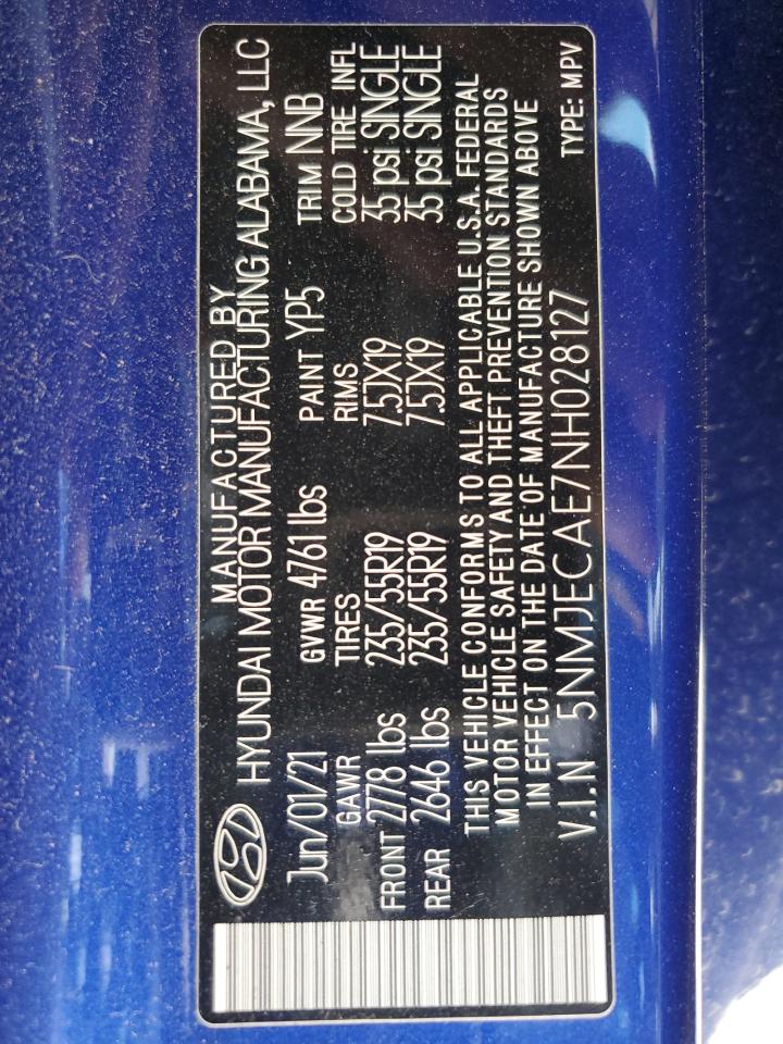 2022 HYUNDAI TUCSON LIMITED VIN:5NMJECAE7NH028127