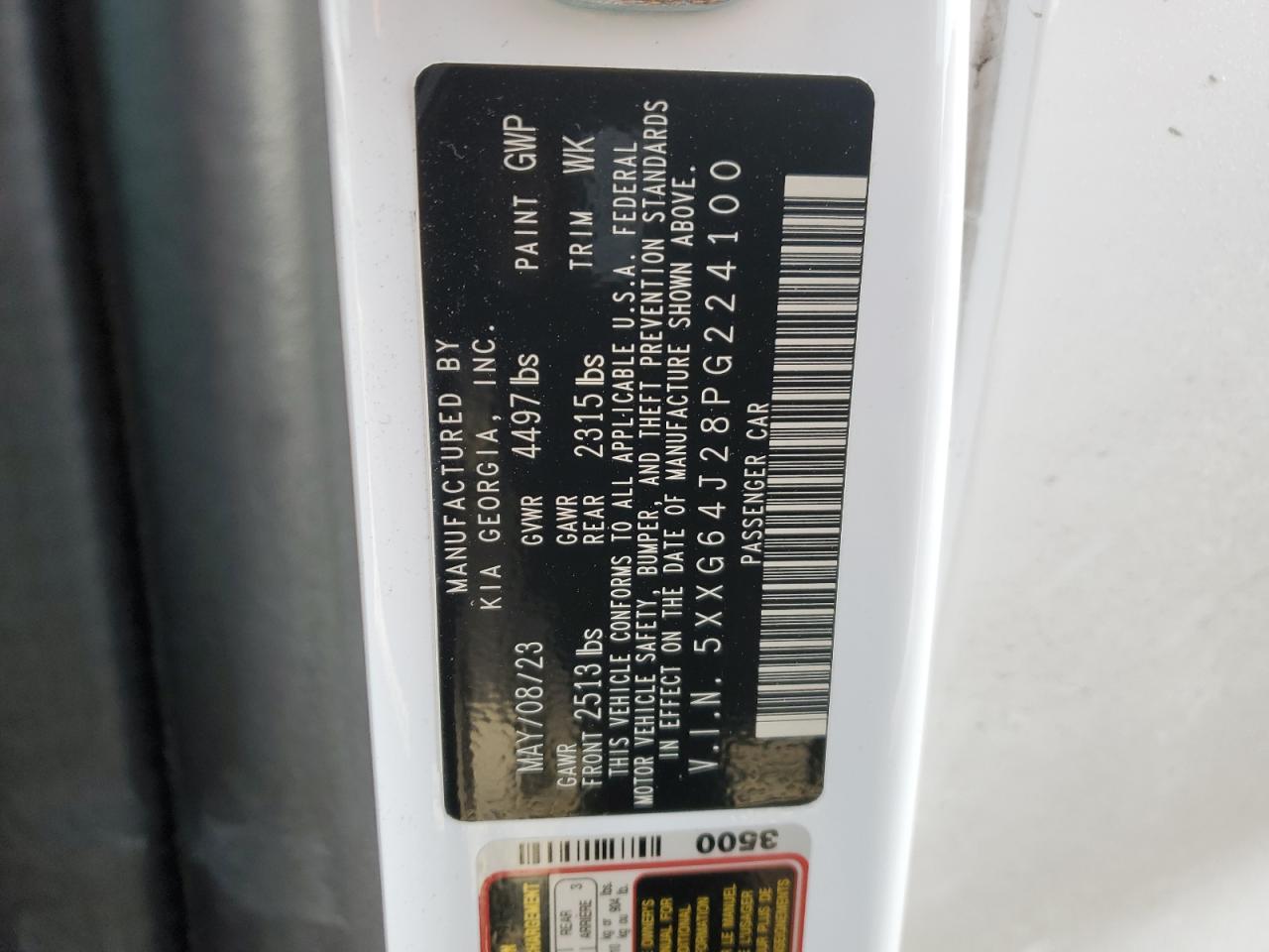 2023 KIA K5 GT LINE VIN:5XXG64J28PG224100