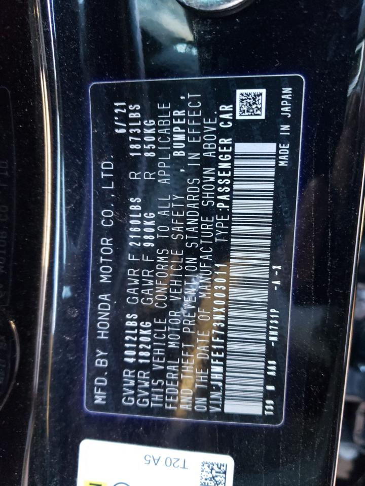 2022 HONDA CIVIC EX VIN:JHMFE1F73NX003011