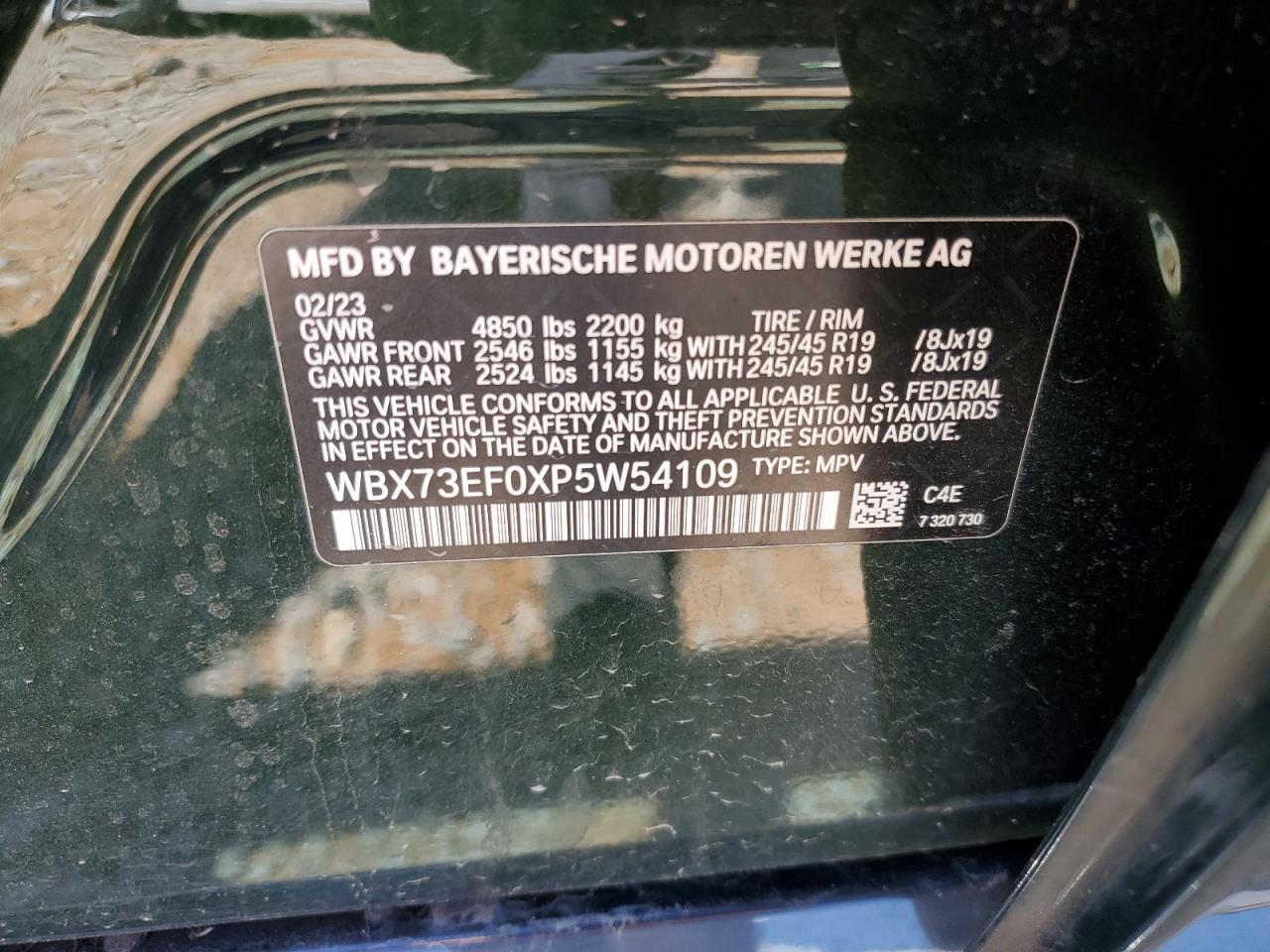 2023 BMW X1 XDRIVE28I VIN:WBX73EF0XP5W54109