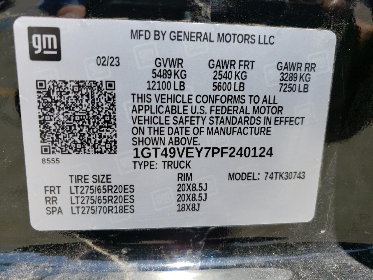 2023 GMC SIERRA K3500 AT4 VIN:1GT49VEY7PF240124
