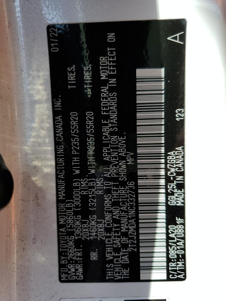 2022 LEXUS RX 350 VIN:2T2JZMDA1NC332736