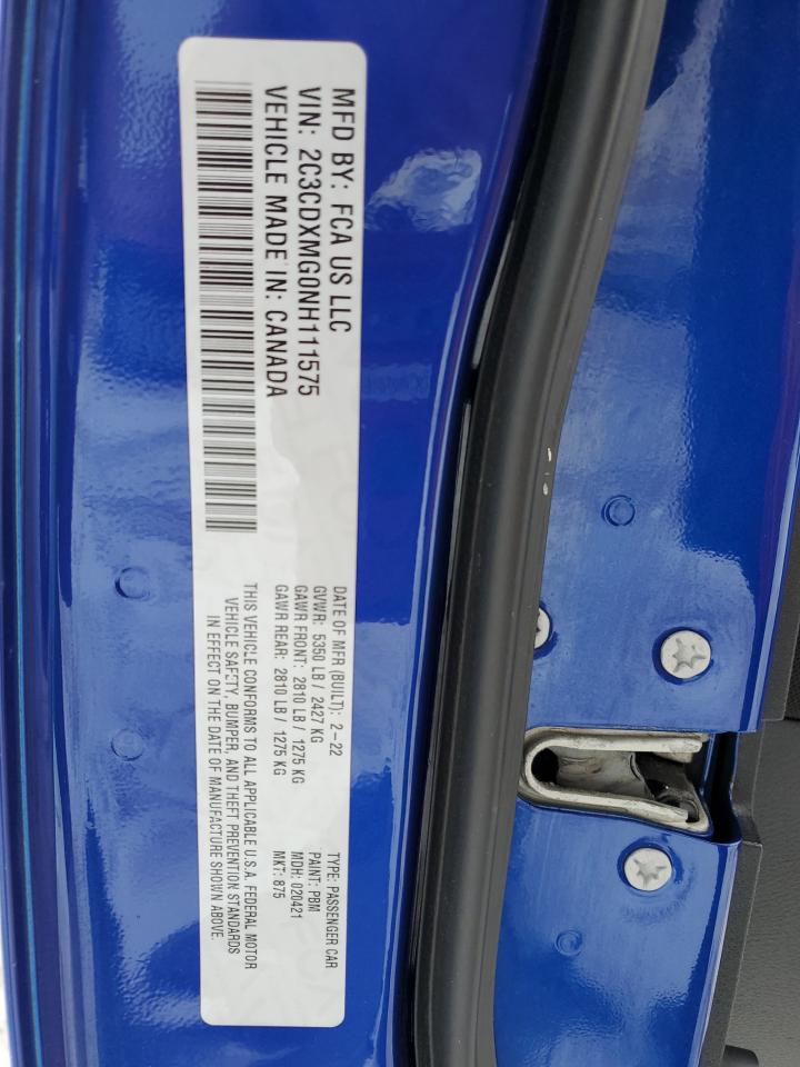 2022 DODGE CHARGER GT VIN:2C3CDXMG0NH111575