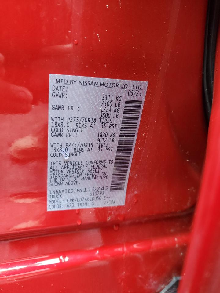 2023 NISSAN TITAN SV VIN:1N6AA1ED1PN116742