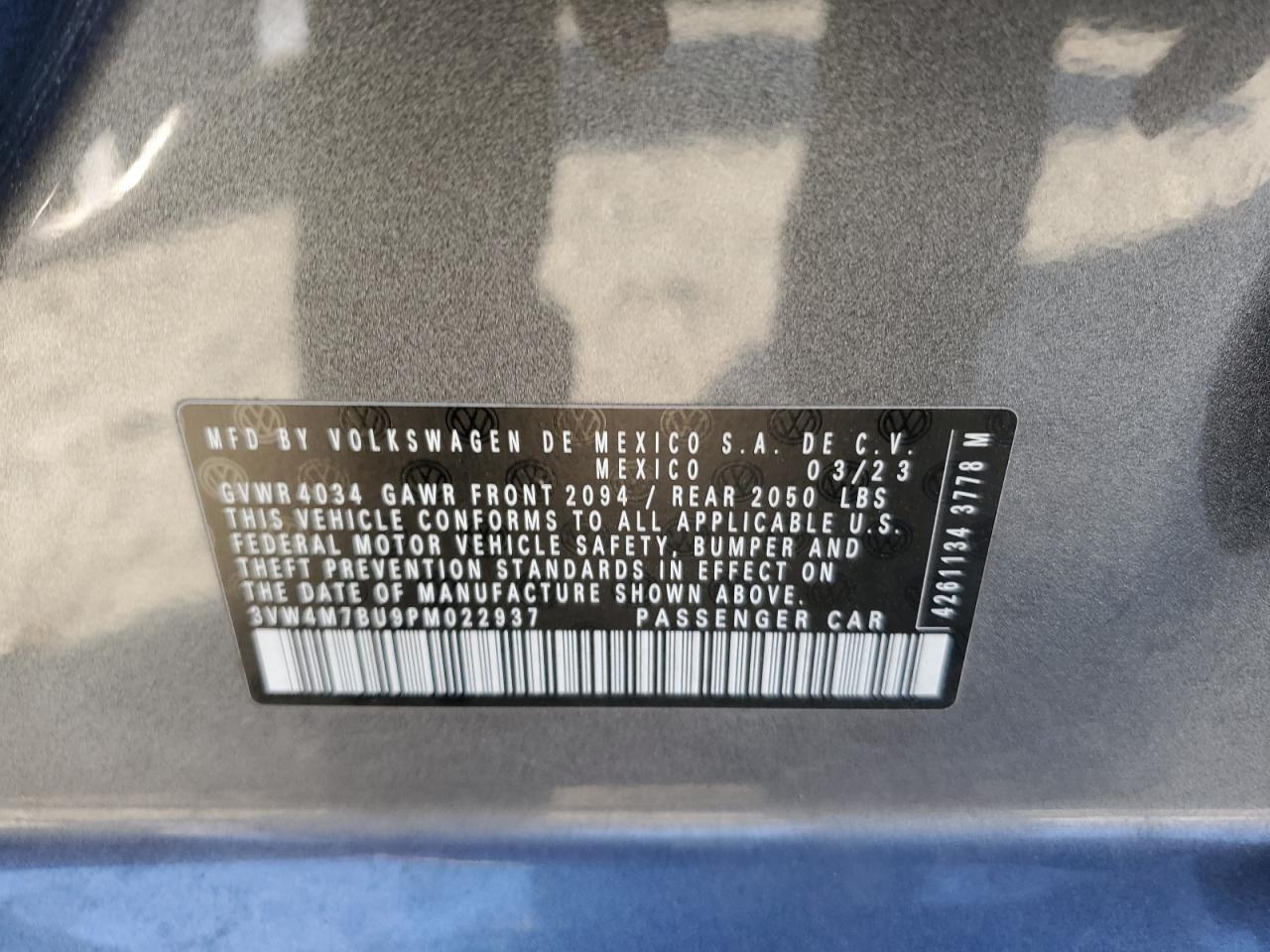 2023 VOLKSWAGEN JETTA S VIN:3VW4M7BU9PM022937