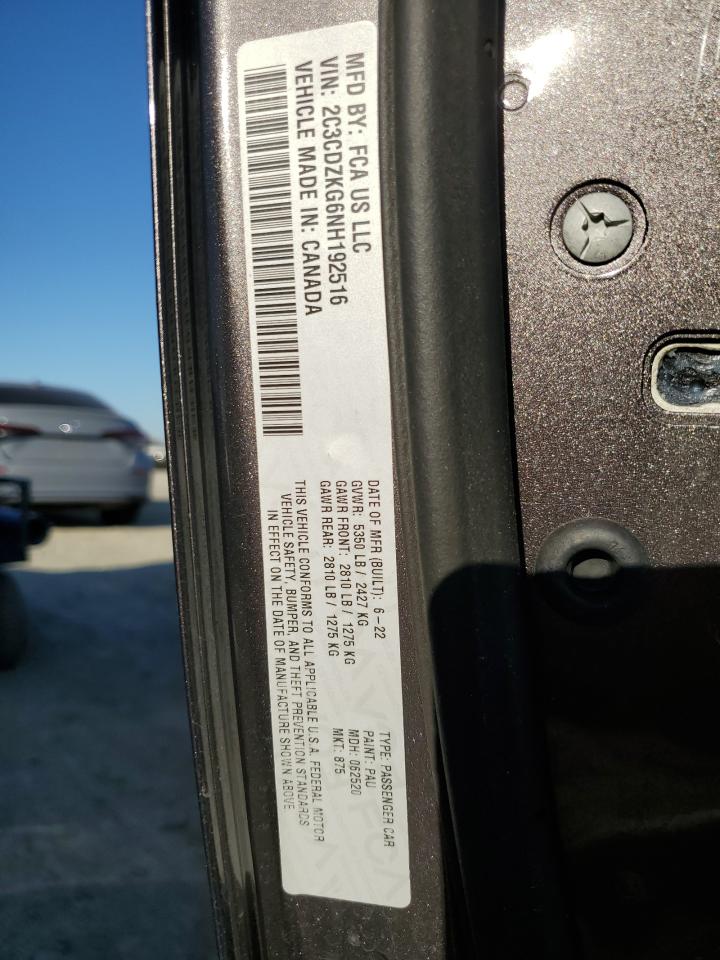 2022 DODGE CHALLENGER GT VIN:2C3CDZKG6NH192516