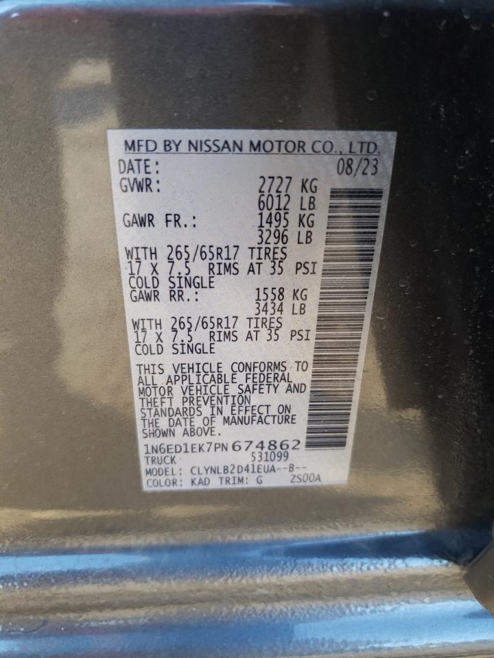2023 NISSAN FRONTIER S VIN:1N6ED1EK7PN674862