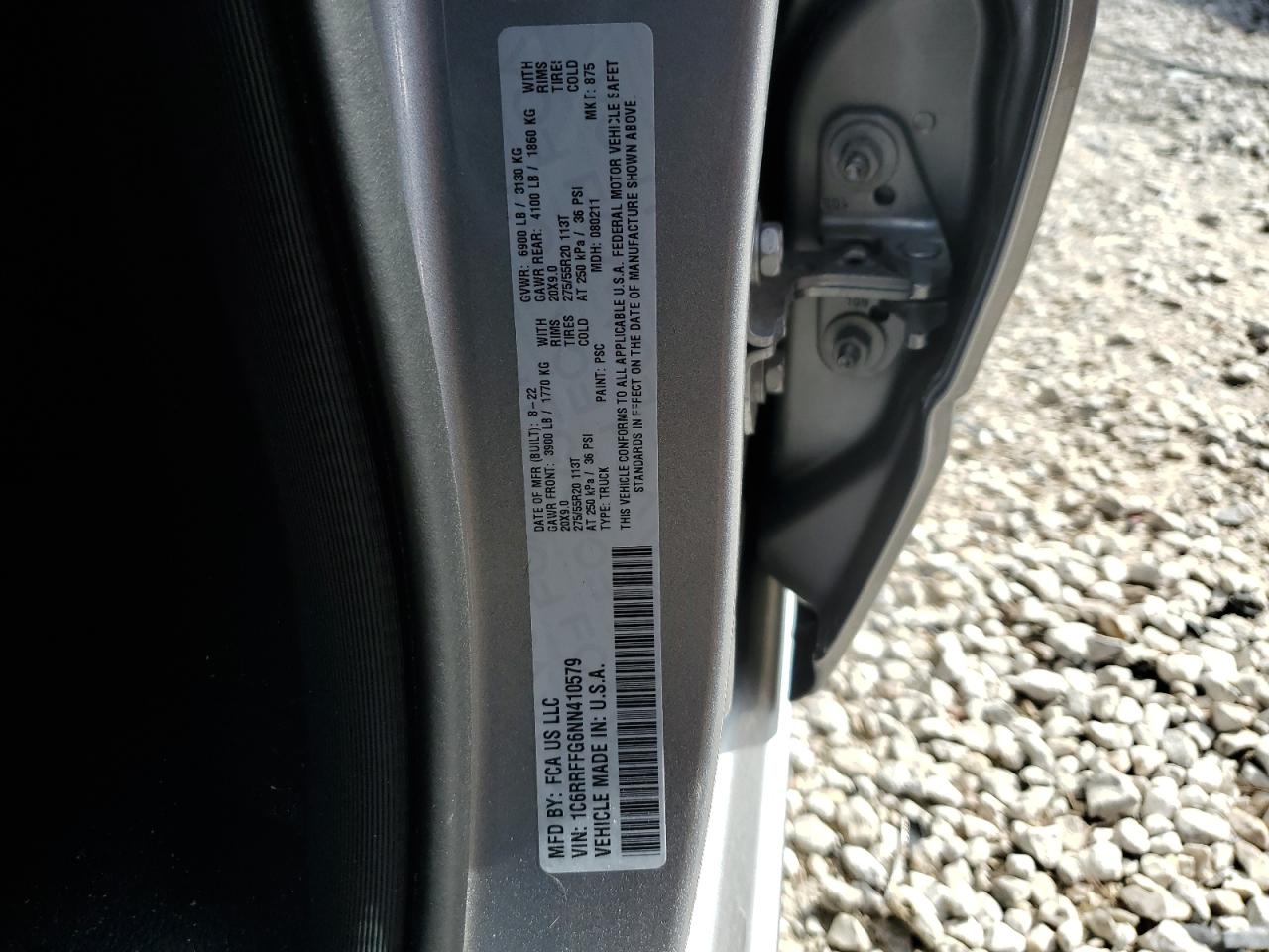 2022 RAM 1500 BIG HORN/LONE STAR VIN:1C6RRFFG6NN410579