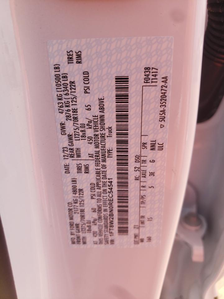 2024 FORD F250 SUPER DUTY VIN:1FT8W2BN0REC54541