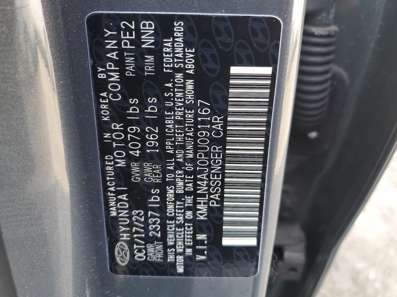2023 HYUNDAI ELANTRA LIMITED VIN:KMHLN4AJ0PU091167