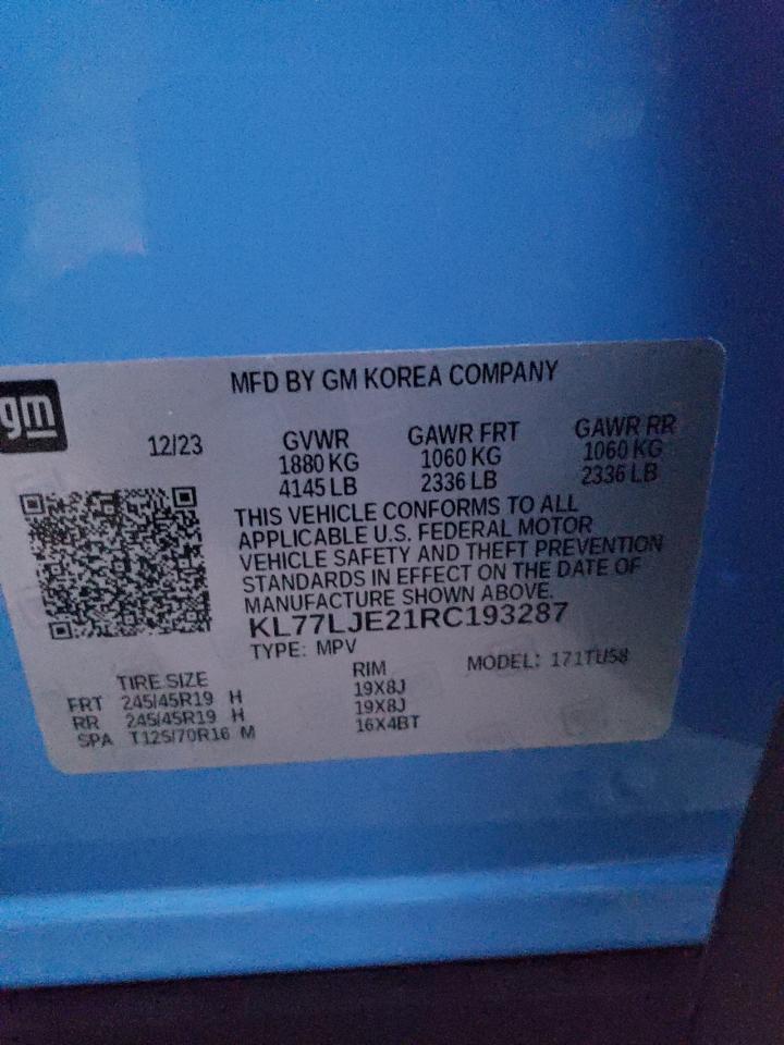 2024 CHEVROLET TRAX 2RS VIN:KL77LJE21RC193287