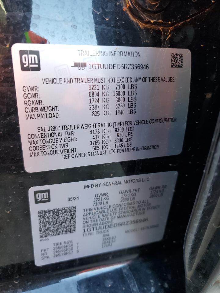 2024 GMC SIERRA K1500 SLT VIN:1GTUUDED5RZ356946