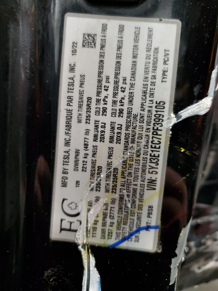 2023 TESLA MODEL 3 VIN:5YJ3E1EC7PF399105