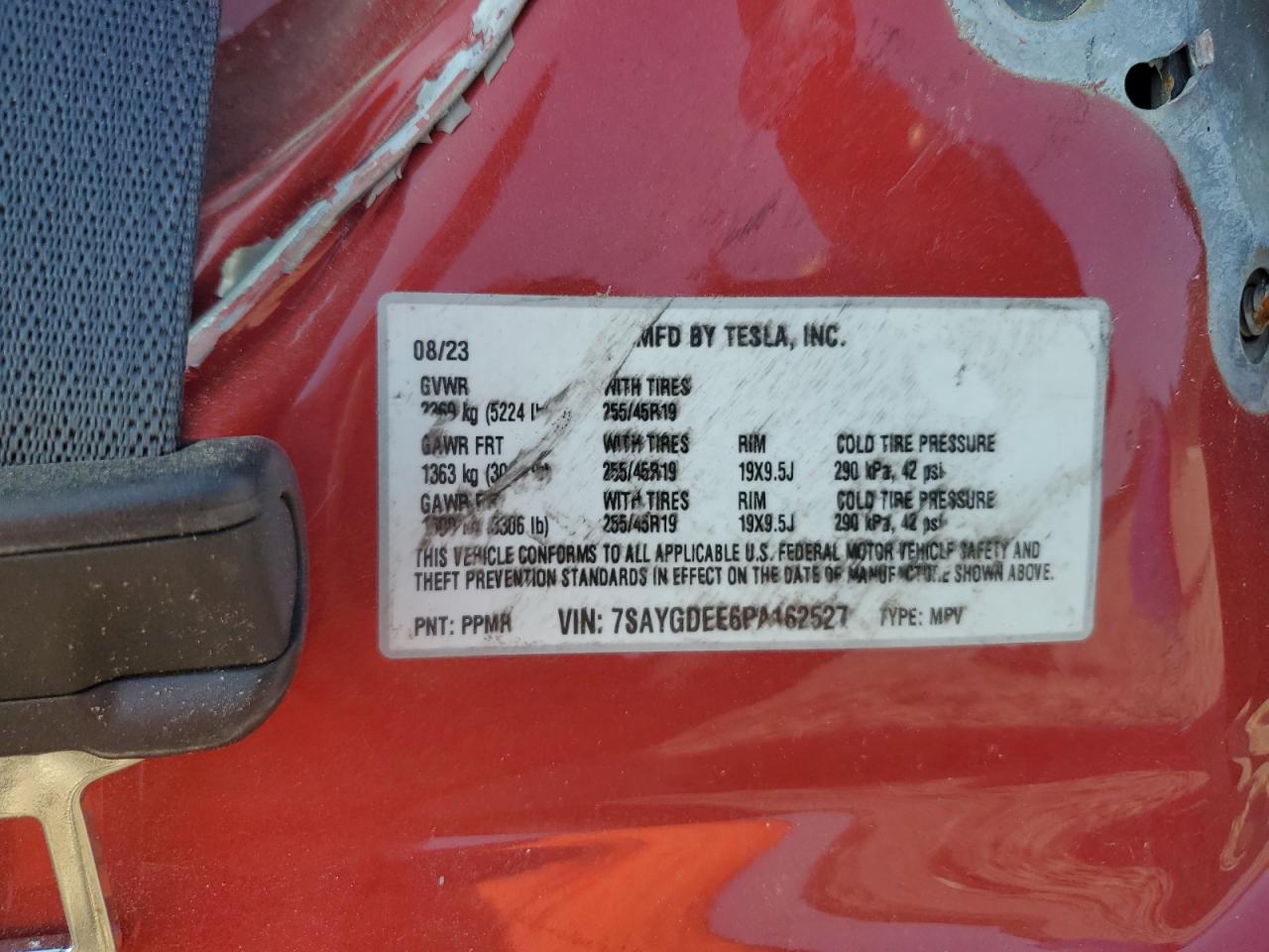 2023 TESLA MODEL Y VIN:7SAYGDEE6PA162527
