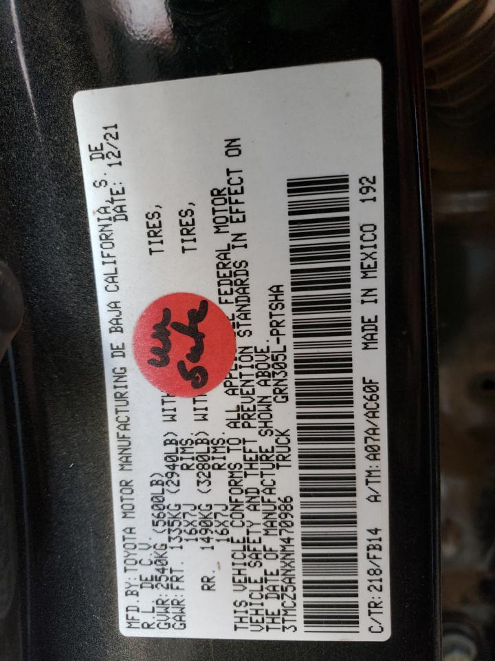 2022 TOYOTA TACOMA DOUBLE CAB VIN:3TMCZ5ANXNM470986