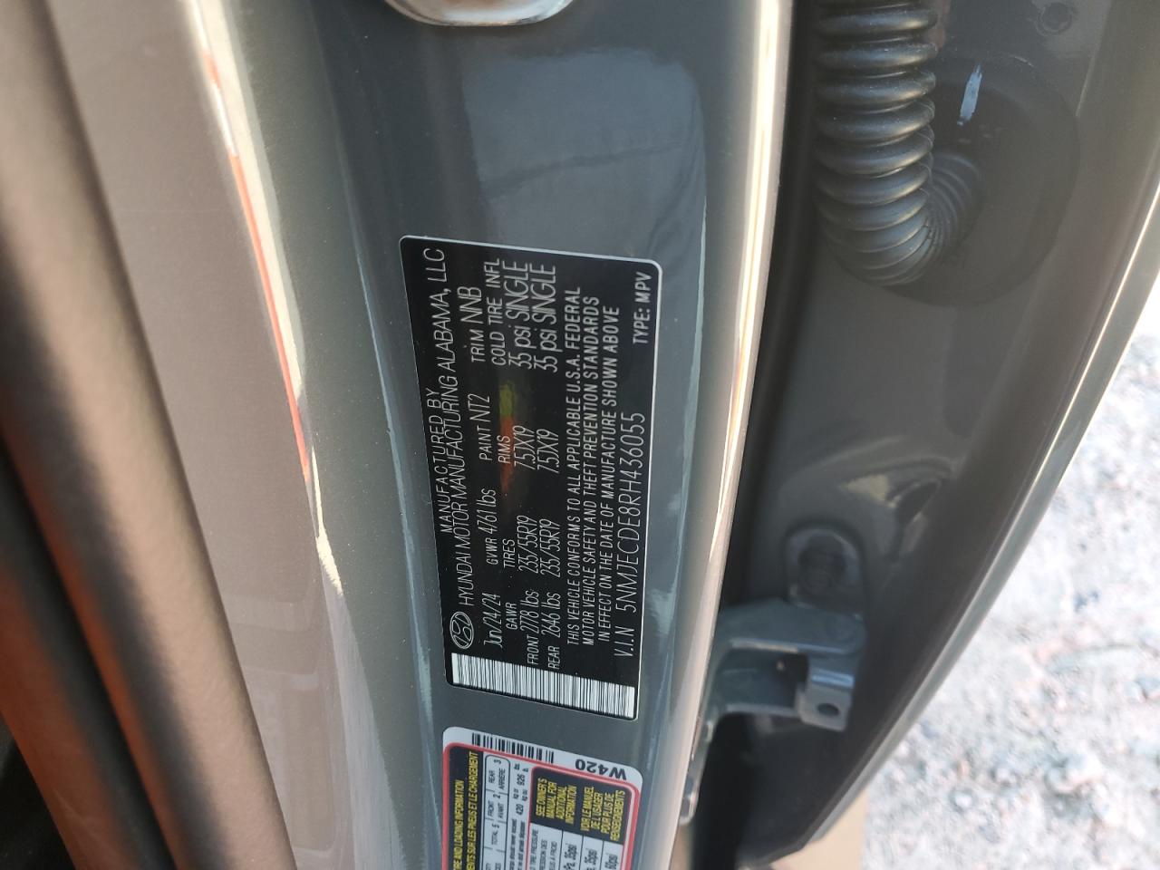 2024 HYUNDAI TUCSON LIMITED VIN:5NMJECDE8RH436055