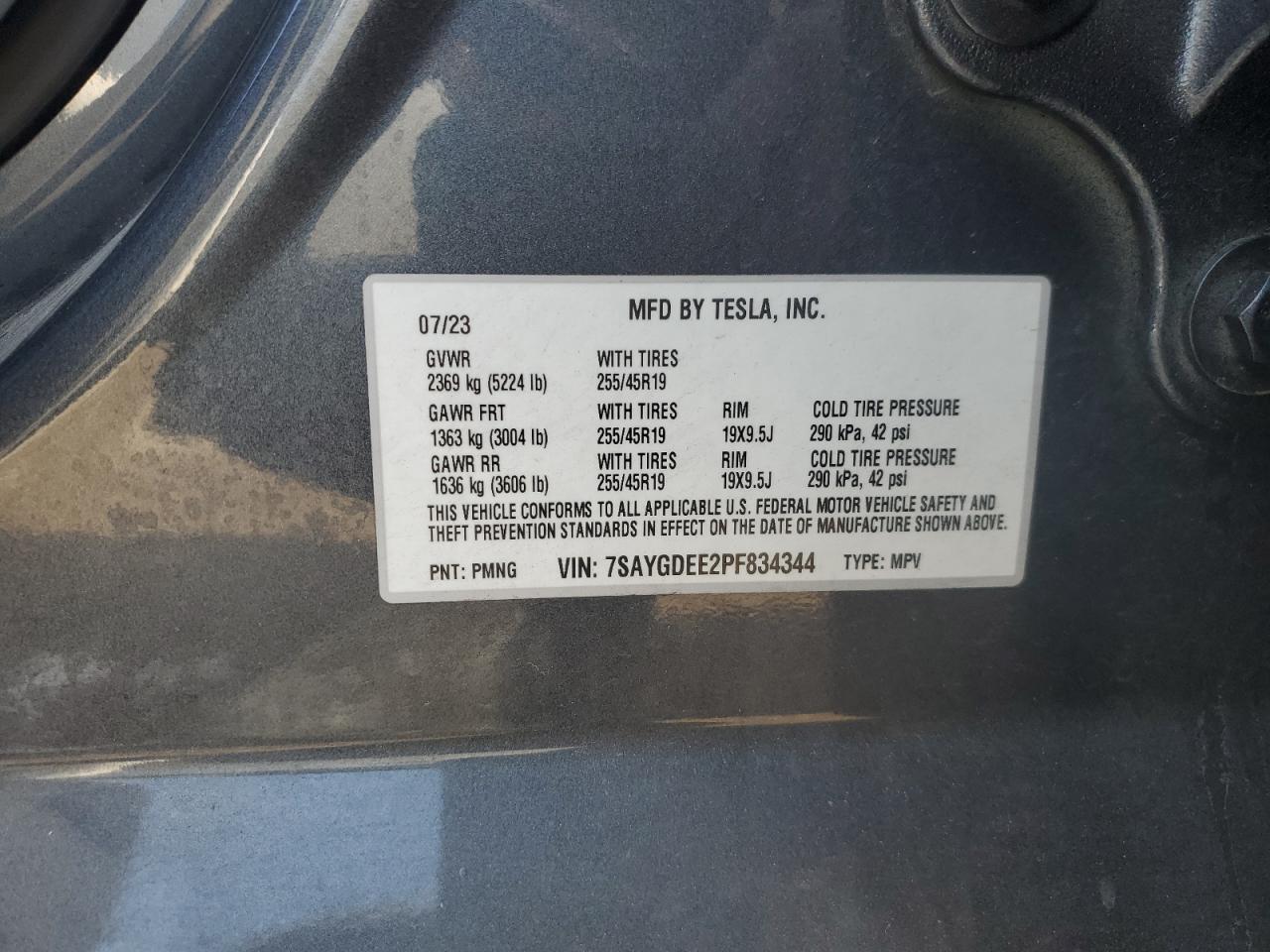 2023 TESLA MODEL Y VIN:7SAYGDEE2PF834344
