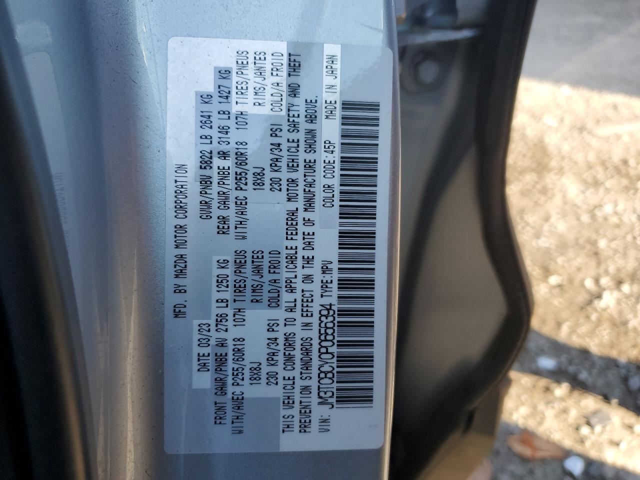 2023 MAZDA CX-9 TOURING VIN:JM3TCBCY0P0656394