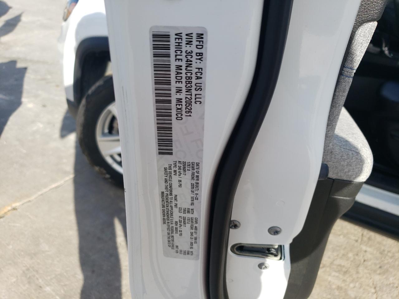 2022 JEEP COMPASS LATITUDE VIN:3C4NJCBB3NT205261