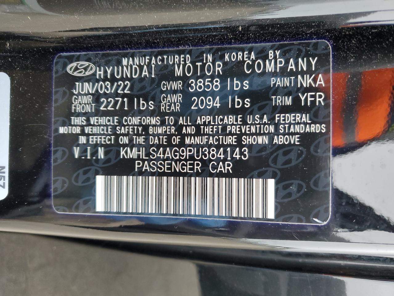 2023 HYUNDAI ELANTRA SEL VIN:KMHLS4AG9PU384143