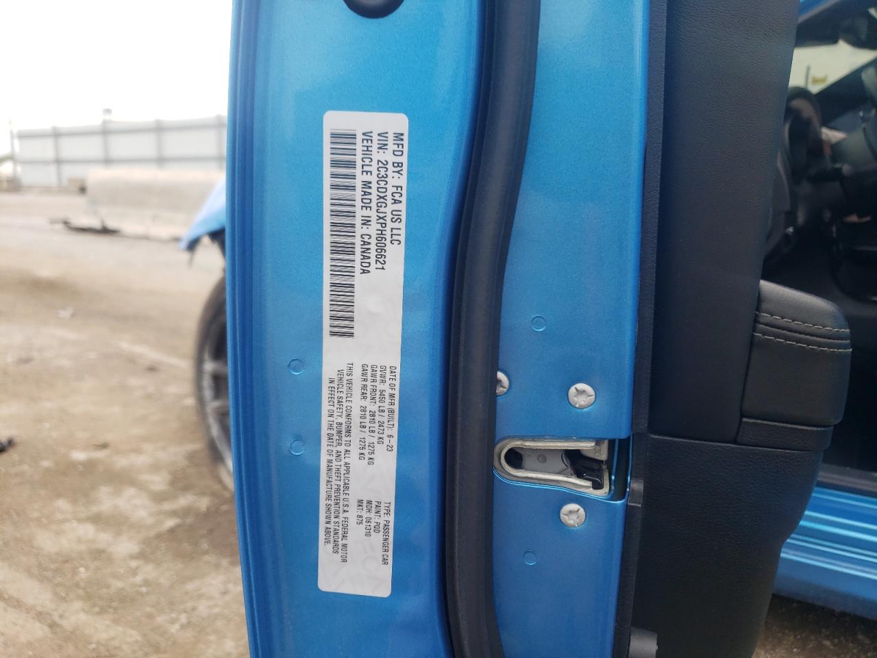 2023 DODGE CHARGER SCAT PACK VIN:2C3CDXGJXPH606621