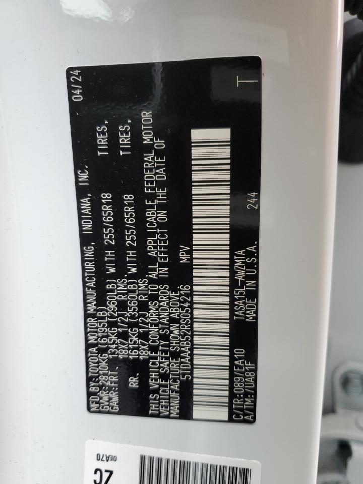 2024 TOYOTA GRAND HIGHLANDER XLE VIN:5TDAAAB52RS054216