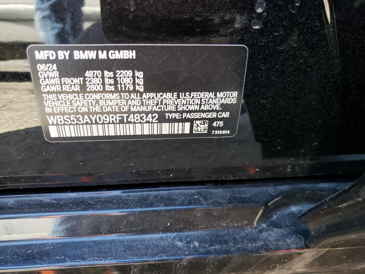 2024 BMW M3 VIN:WBS53AY09RFT48342