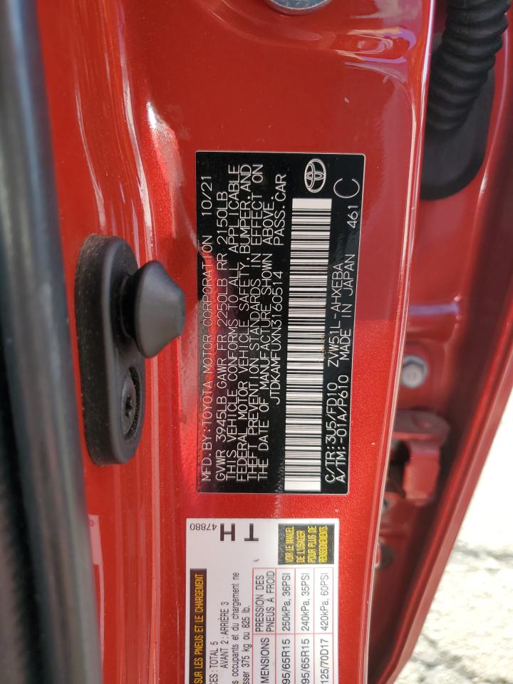 2022 TOYOTA PRIUS NIGHT SHADE VIN:JTDKAMFUXN3160514