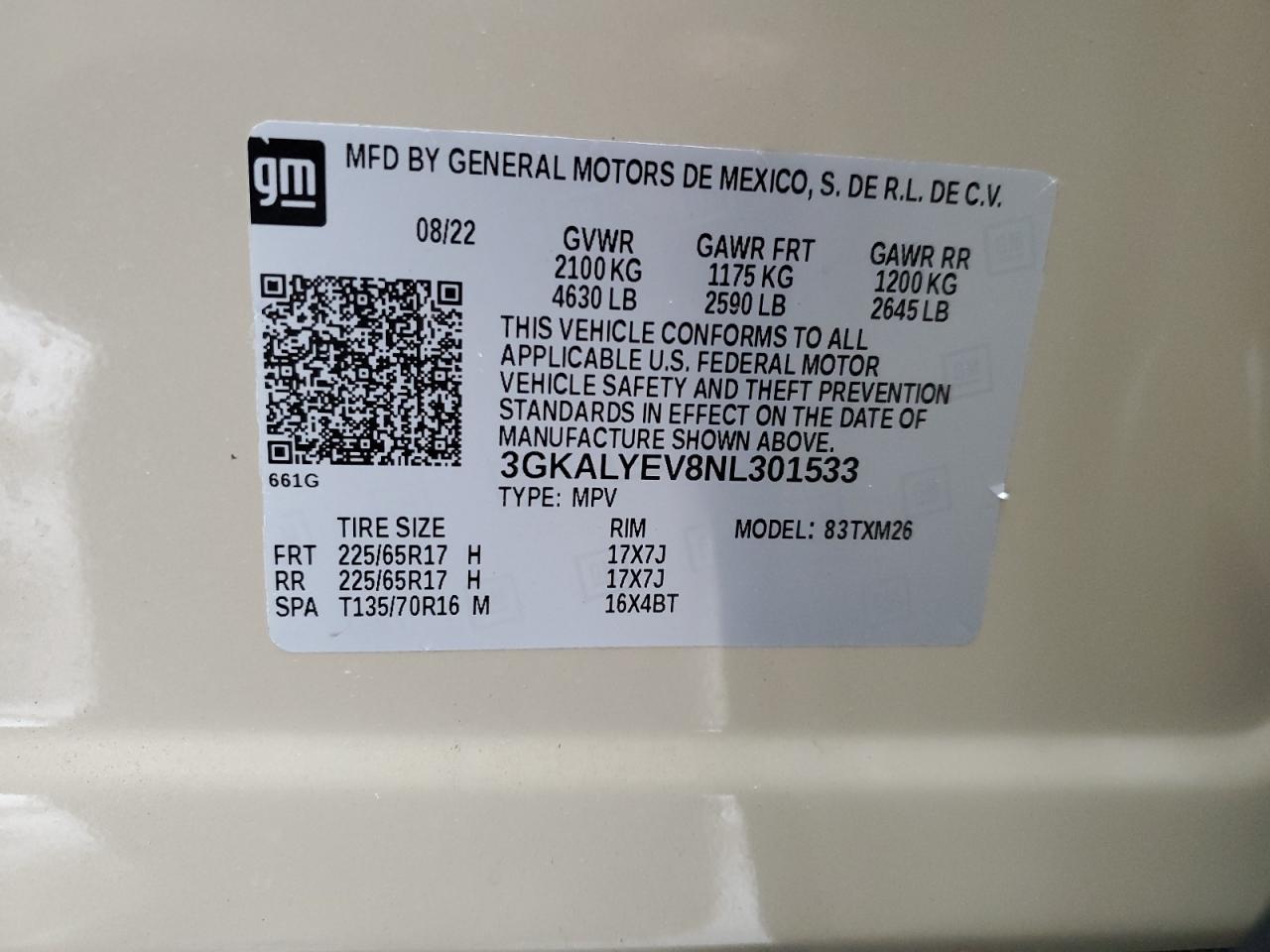 2022 GMC TERRAIN AT4 VIN:3GKALYEV8NL301533