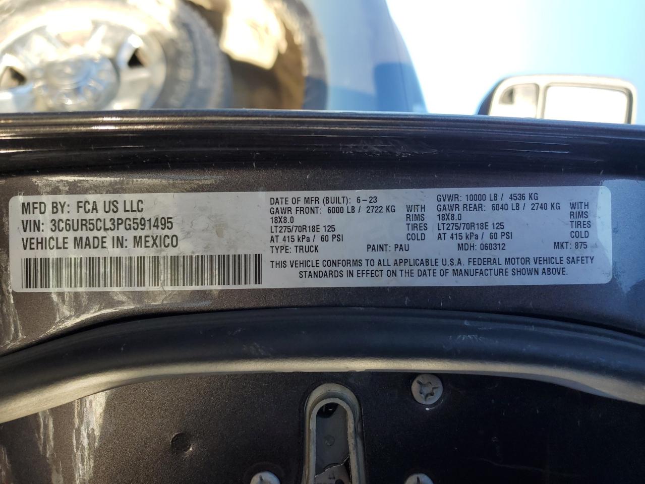 2023 RAM 2500 TRADESMAN VIN:3C6UR5CL3PG591495