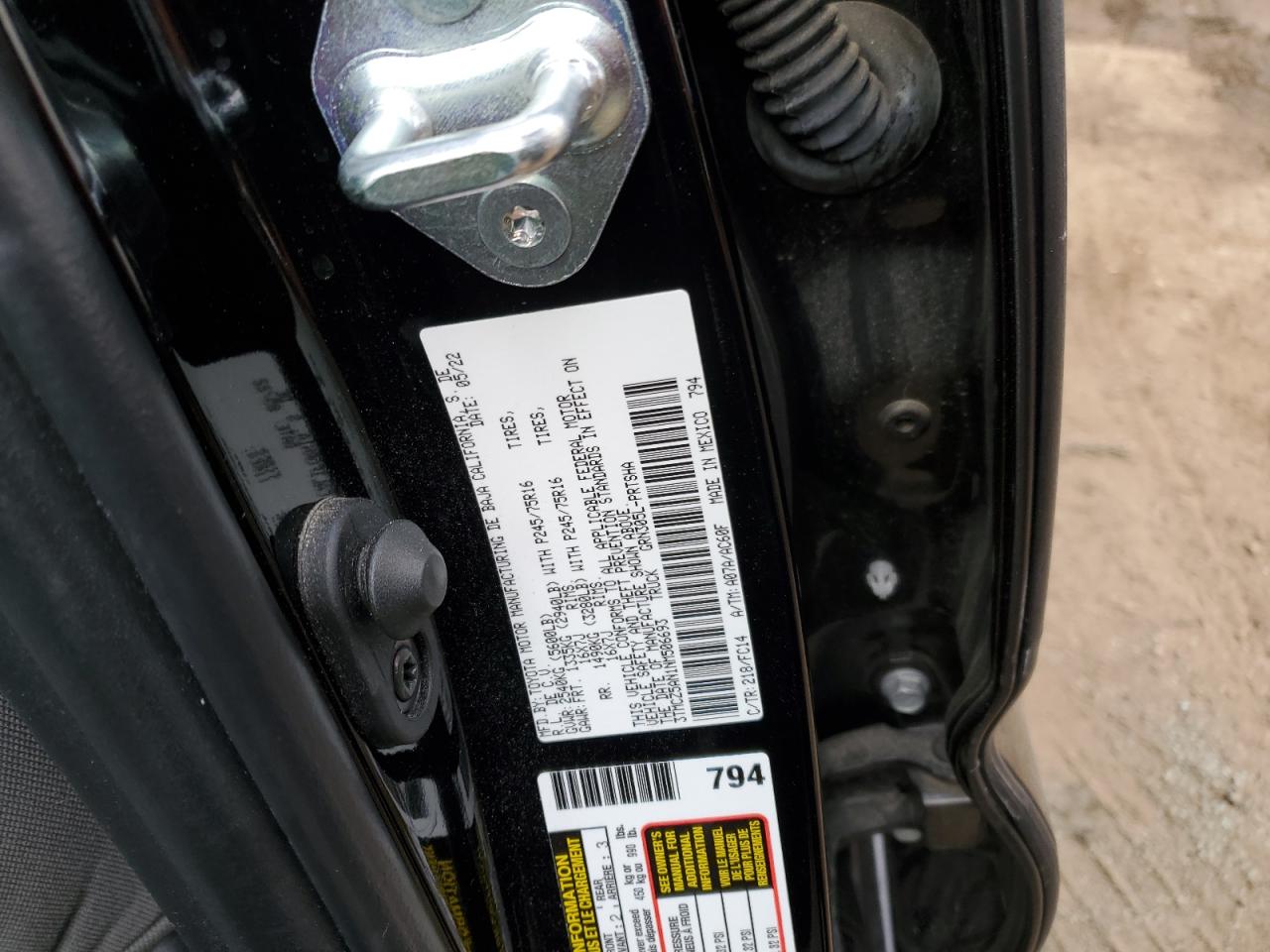 2022 TOYOTA TACOMA DOUBLE CAB VIN:3TMCZ5AN1NM506693