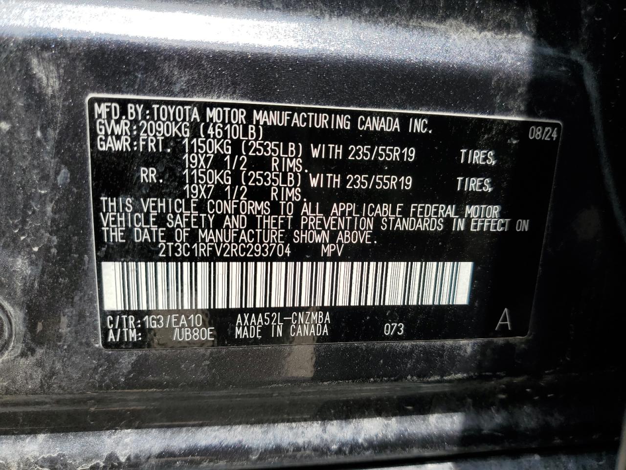 2024 TOYOTA RAV4 XLE PREMIUM VIN:2T3C1RFV2RC293704