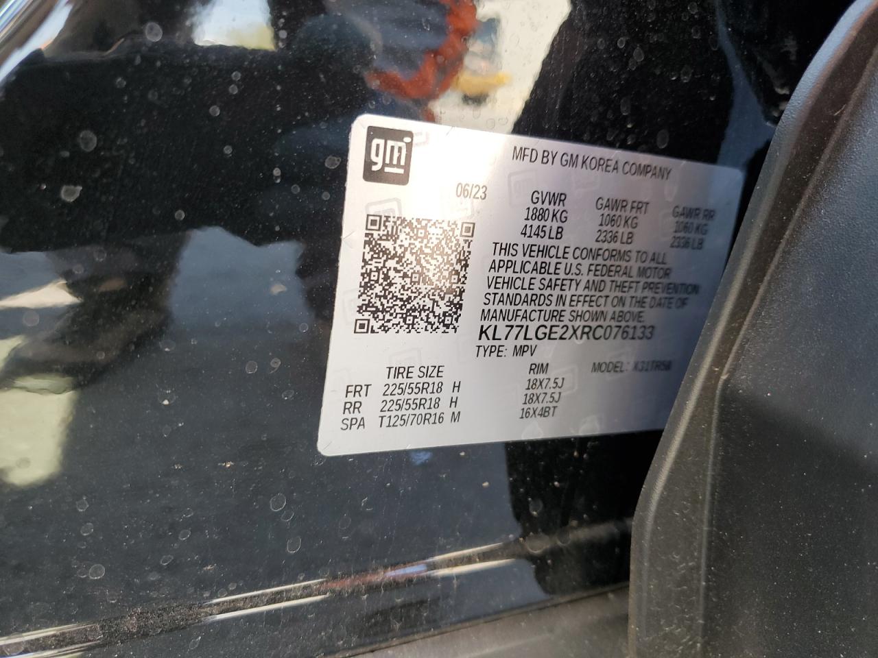 2024 CHEVROLET TRAX 1RS VIN:KL77LGE2XRC076133