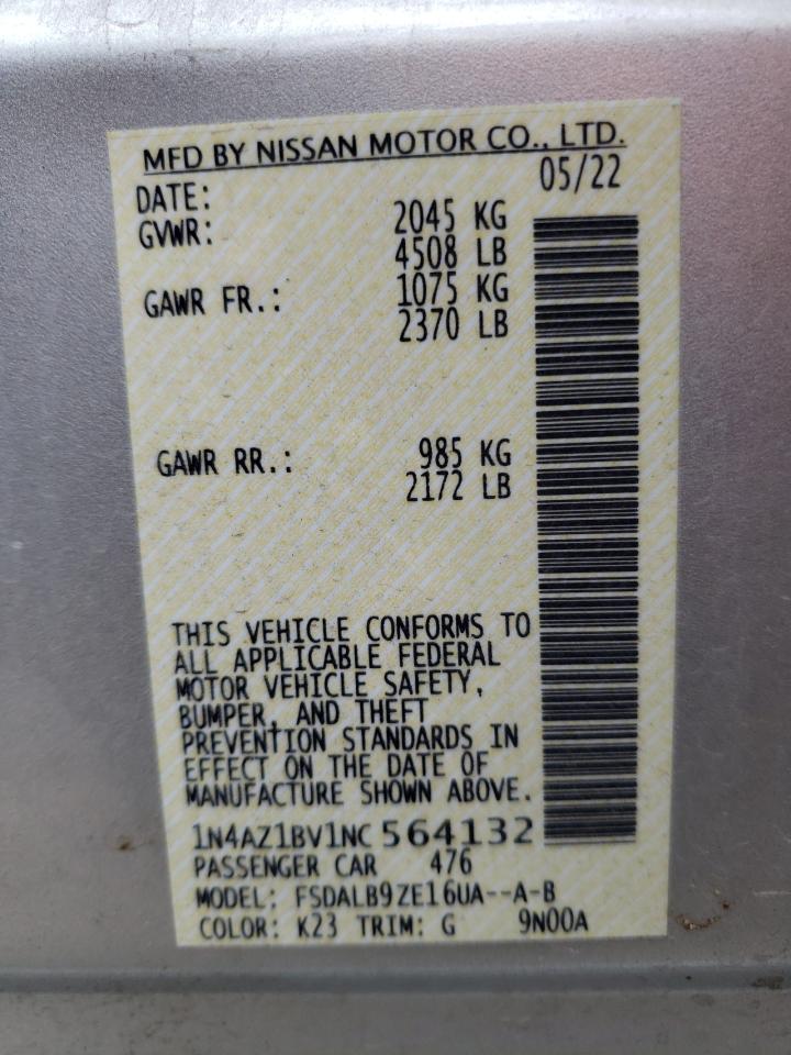 2022 NISSAN LEAF S VIN:1N4AZ1BV1NC564132