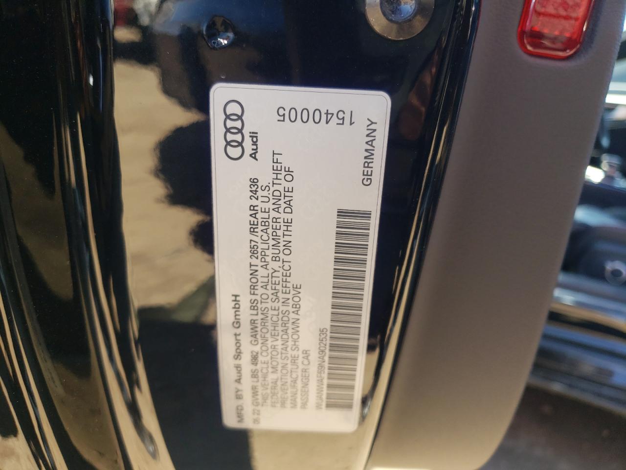 2022 AUDI RS5 VIN:WUANWAF59NA902535